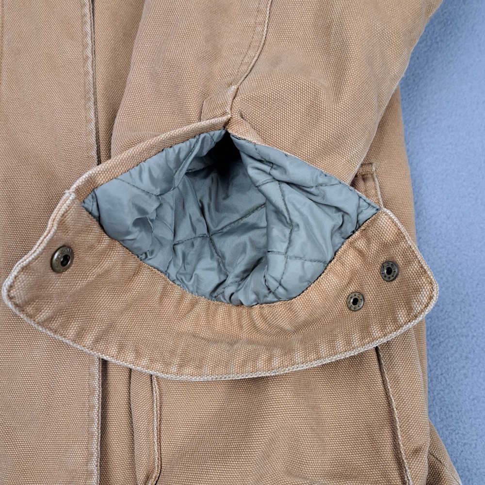 Cabelas Duck Canvas Blanket Lined Jacket Womens Medium Leather Collar Chore Coat - Picture 6 of 16